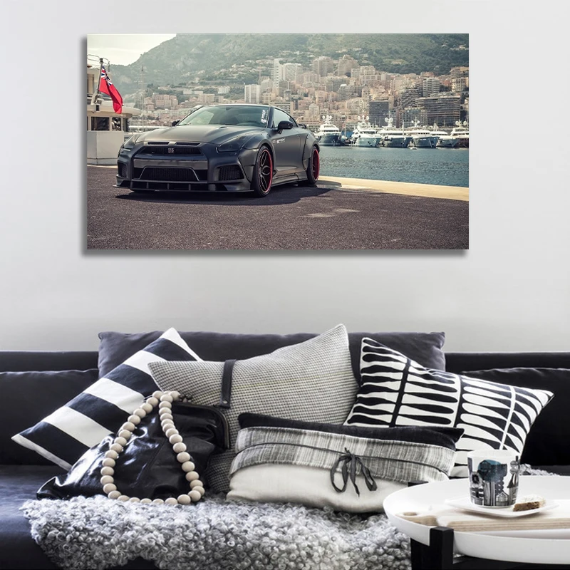 

Riverside Nissan GTR Black Classic Sports Car Wall Art Living Room Home Canvas Art Painting Room Decoration