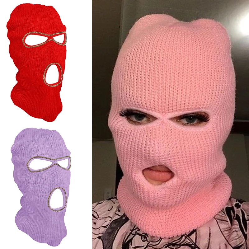 

Облегающая шапка с 3 отверстиями для лица, Теплая мужская и женская вязаная шапка унисекс для лыж и сноуборда, шапка, облегающая шапка для зи...