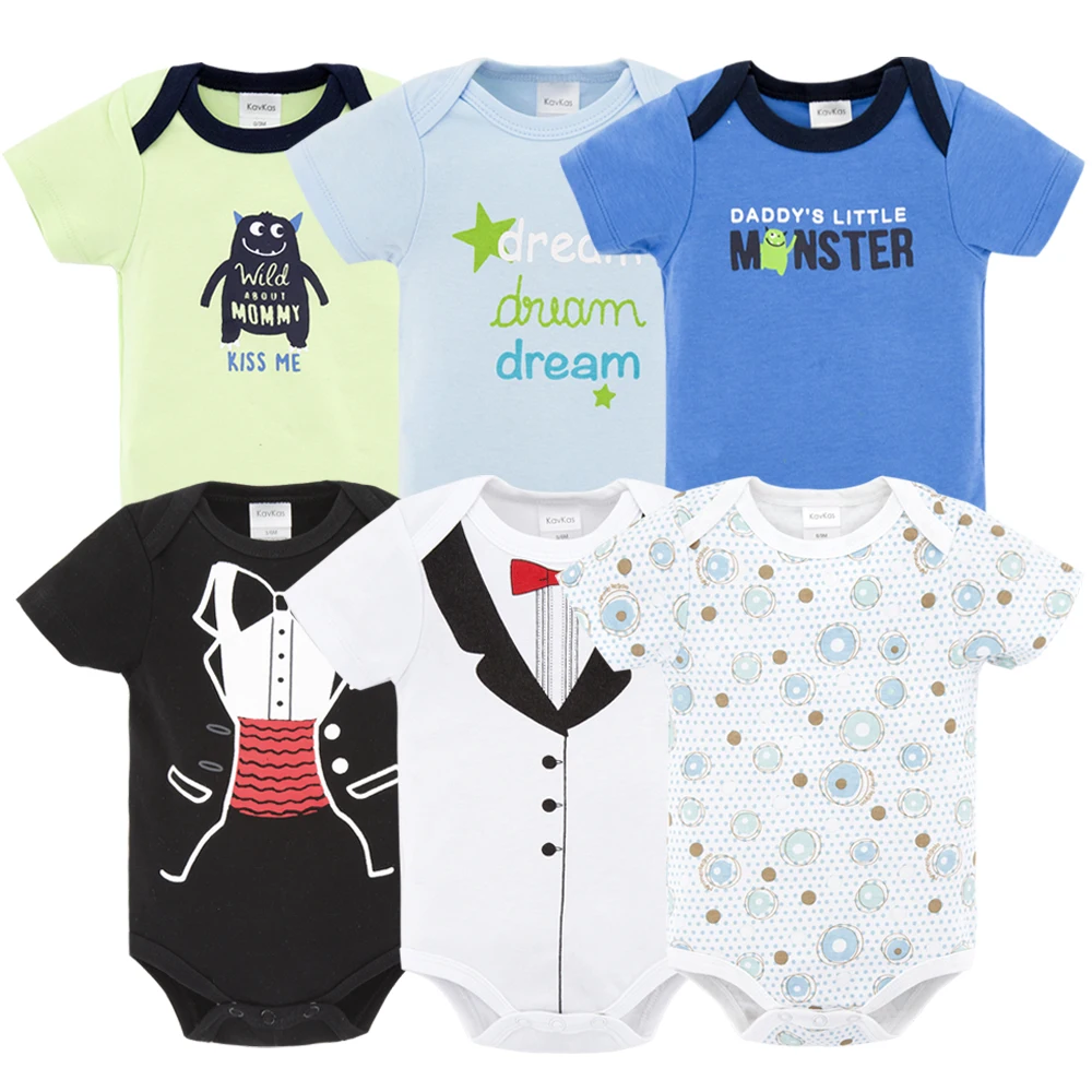 Honeyzone 6 шт. Детские боди из хлопка цельный короткий рукав Roupa De Bebes летний комплект одежды для маленьких мальчиков