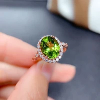 hoyon natural peridot ring fresh forest emerald inlaid gemstone ring real 100 14k rose gold color jewelry for woman