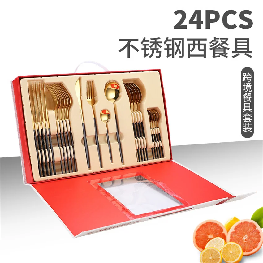 

24pcs Christmas Gift Box Stainless Steel Tableware Set Knife Fork Spoon Luxury Cutlery Set Gift Box Flatware Dishwasher Safe