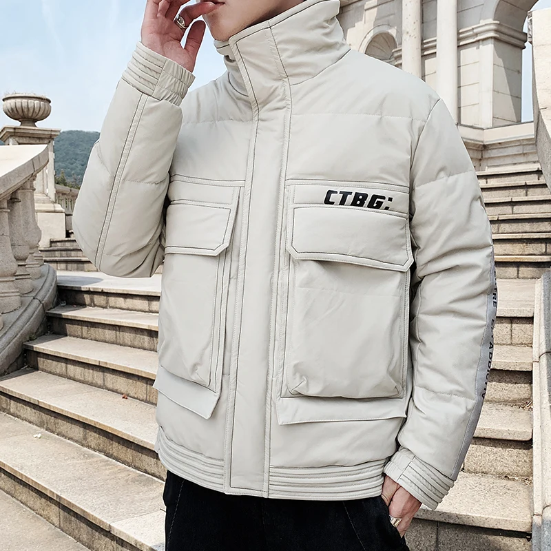 Tops 2022 Winter Thick White Duck Down Jacket Outwear Mens Warm Puffer Coats Loose Fur Stand Collar Zipper Down Parkas Clothing