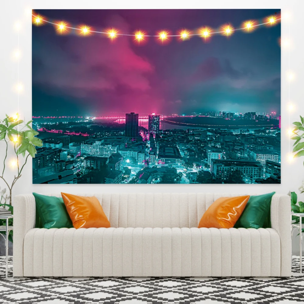 

Natural Scenery Tapestry Bustling City Landscape Wall Hanging Bedroom Dorm Boho Summer Party Decor Picnic Beach Mat