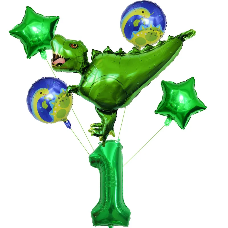 6pcs Green 1 year Фольга динозавр шары динозавров вечерние Happy День рождения украшения для детей из фильма «Парк Юрского периода»; украшения в виде животных воздушные шарики, детские игрушки - Цвет: 6pcs Green 1 year