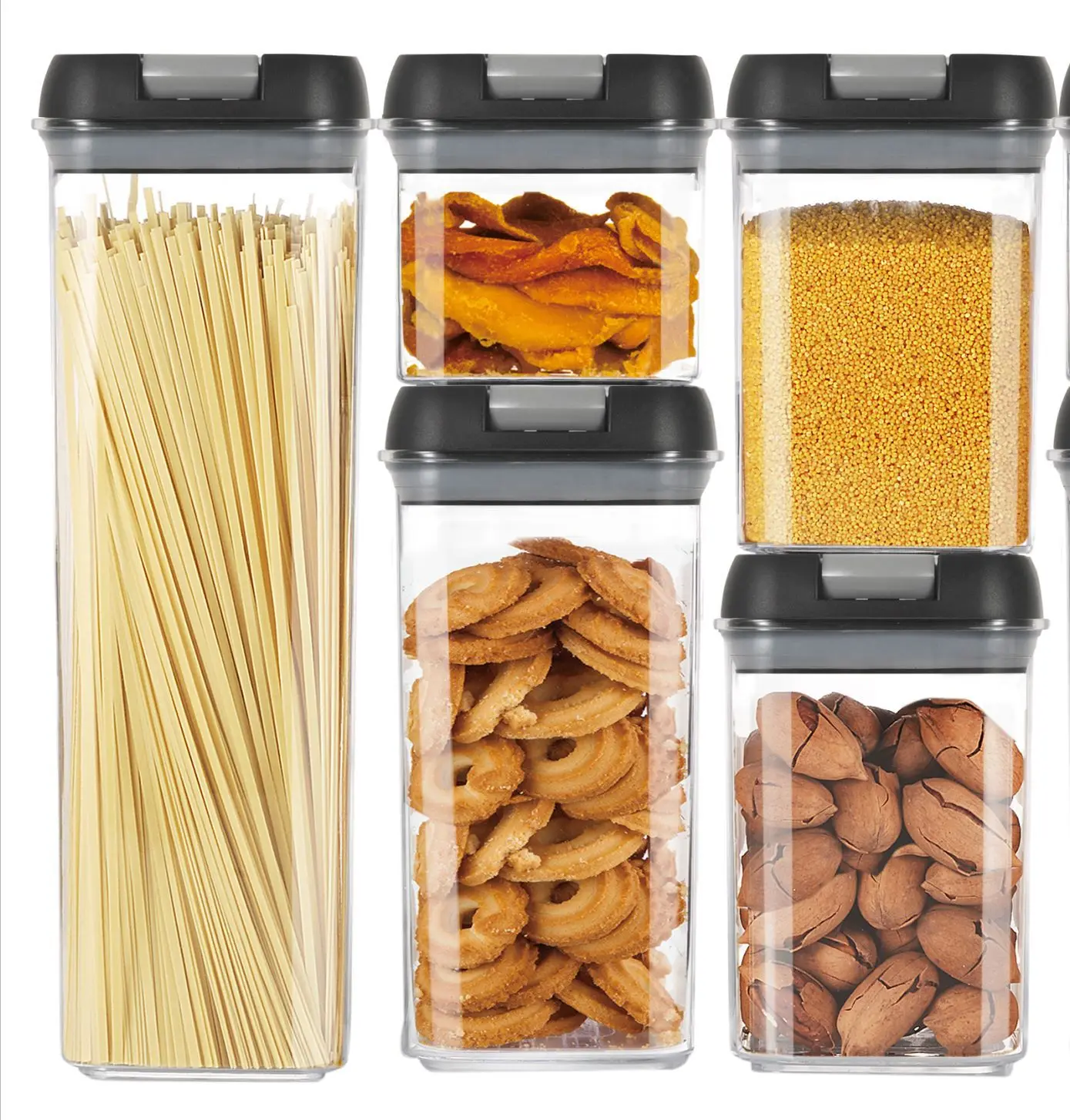

5Pcs Plastic Food Storage Container Jar Set with Lid Kitchen Bulk Sealed Cans Refrigerator Multigrain Tank Container for Cereal
