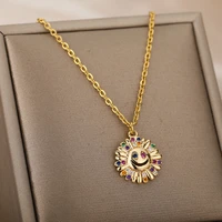 colourful sunflower smiley necklaces for women stainless steel choker pendant smiley necklace femme party jewelry gift