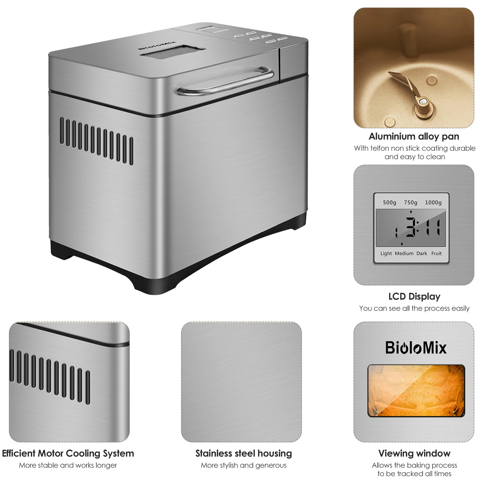 

19 In 1 Stainless Steel Automatic Bread Machine Programmable Bread Maker With LED Display Bread Making Machine