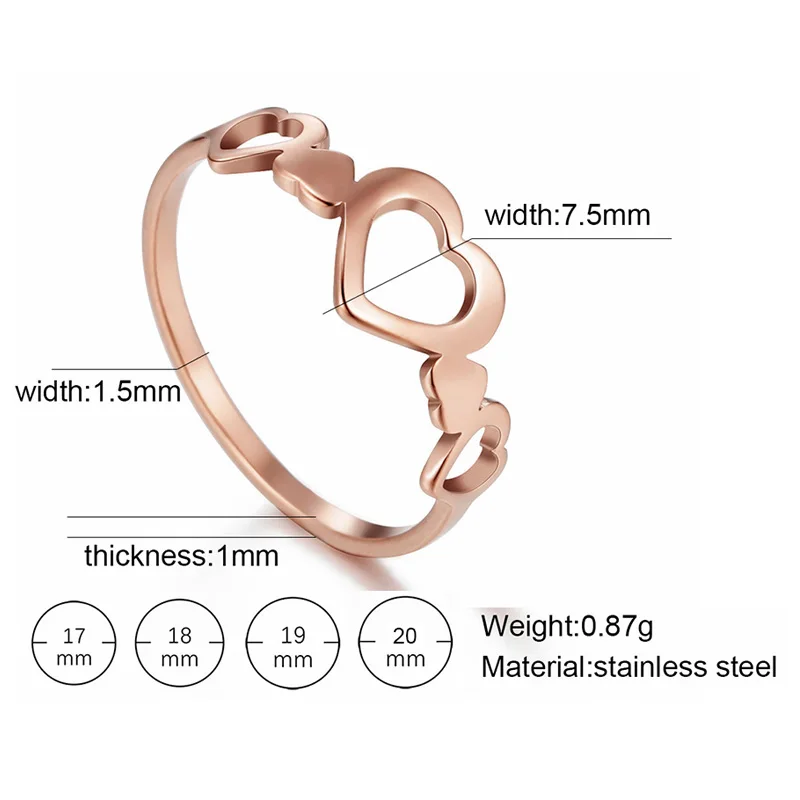 

Unift Women Stainless Steel Hollow Cute Heart-shaped Gold color Fashion Wedding Ring Love Jewelry Young Girl Gift