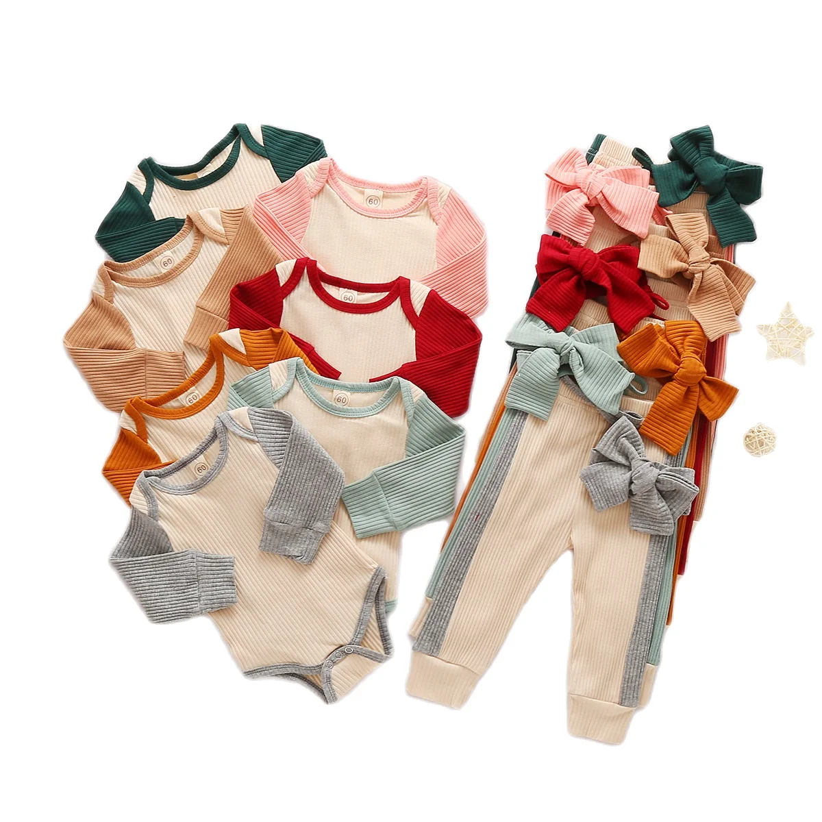 

Autumn Newborn Infant Baby Boys Girls Clothes Set Knitted Sweater Romper + Pants + Headband Outfits 0-24M