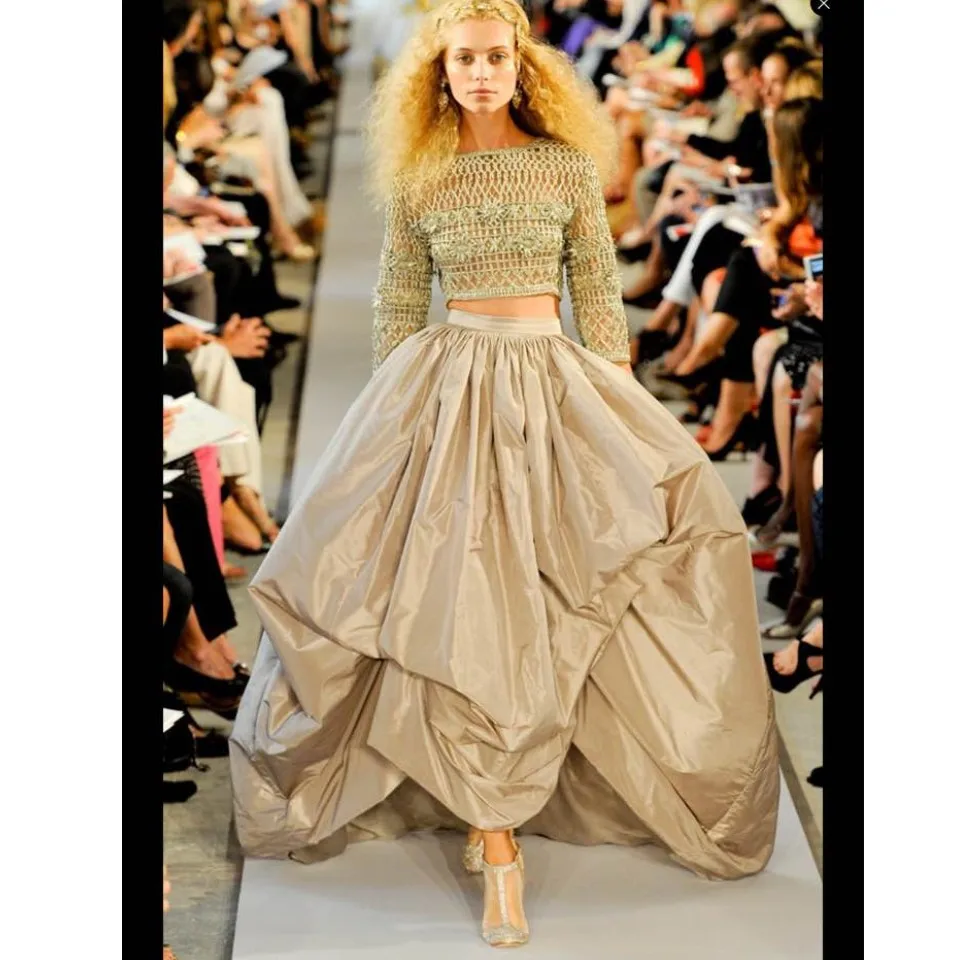 

Custom Made High Quality Elegant Champagne Puffy Taffeta Skirts For Women With Pockets Zipper Formal Party Skirts Faldas Mujer