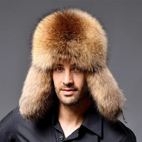winter outdoor mens fur hat fur cap russian man ski hats caps warm leather hat