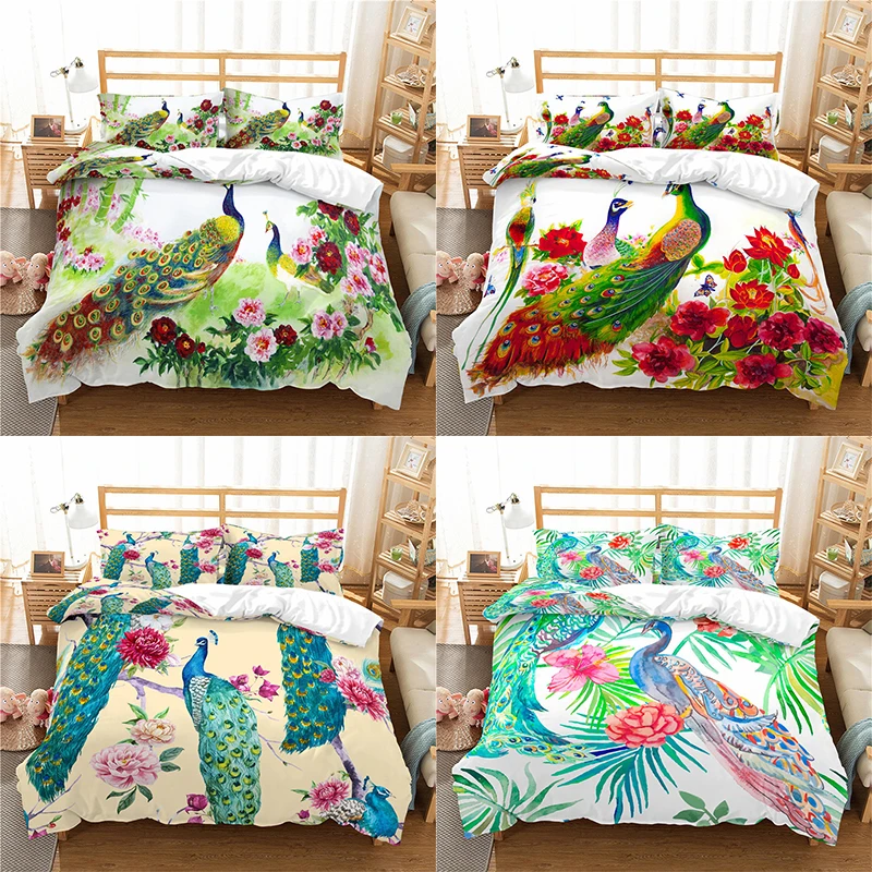 Домашний текстиль Роскошные 3D с принтом Павлин для девочек 2/3 шт. удобные