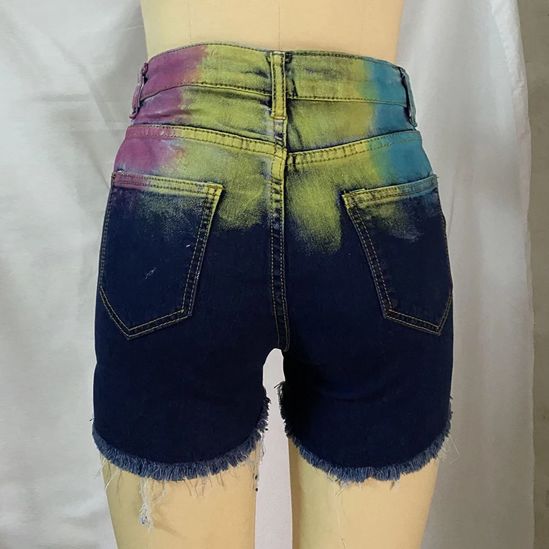 

Dilusoo Women High Waist Denim Shorts Painted Straight Short Jeans Woman 2020 Summer Casual Holes Stretch Jeans Shorts Ladies