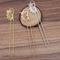 retro hair stick with 25x40mm filigree butterfly metal bun hairpins findings for wedding bridal hair clip multi color