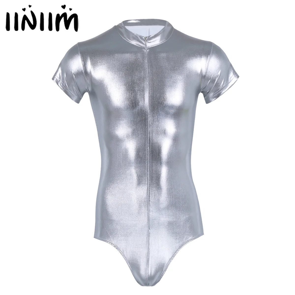 Iiniim мужское блестящее Wetlook голографическое кожаное белье боди для ночного клуба