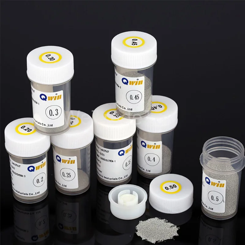 

Qwin Leaded BGA Reballing Ball 250K 0.2 0.25 0.3 0.35 0.4 0.45 0.5 0.55 0.6 0.65 0.7mm Solder Ball for IC Chip BGA Rework Repair