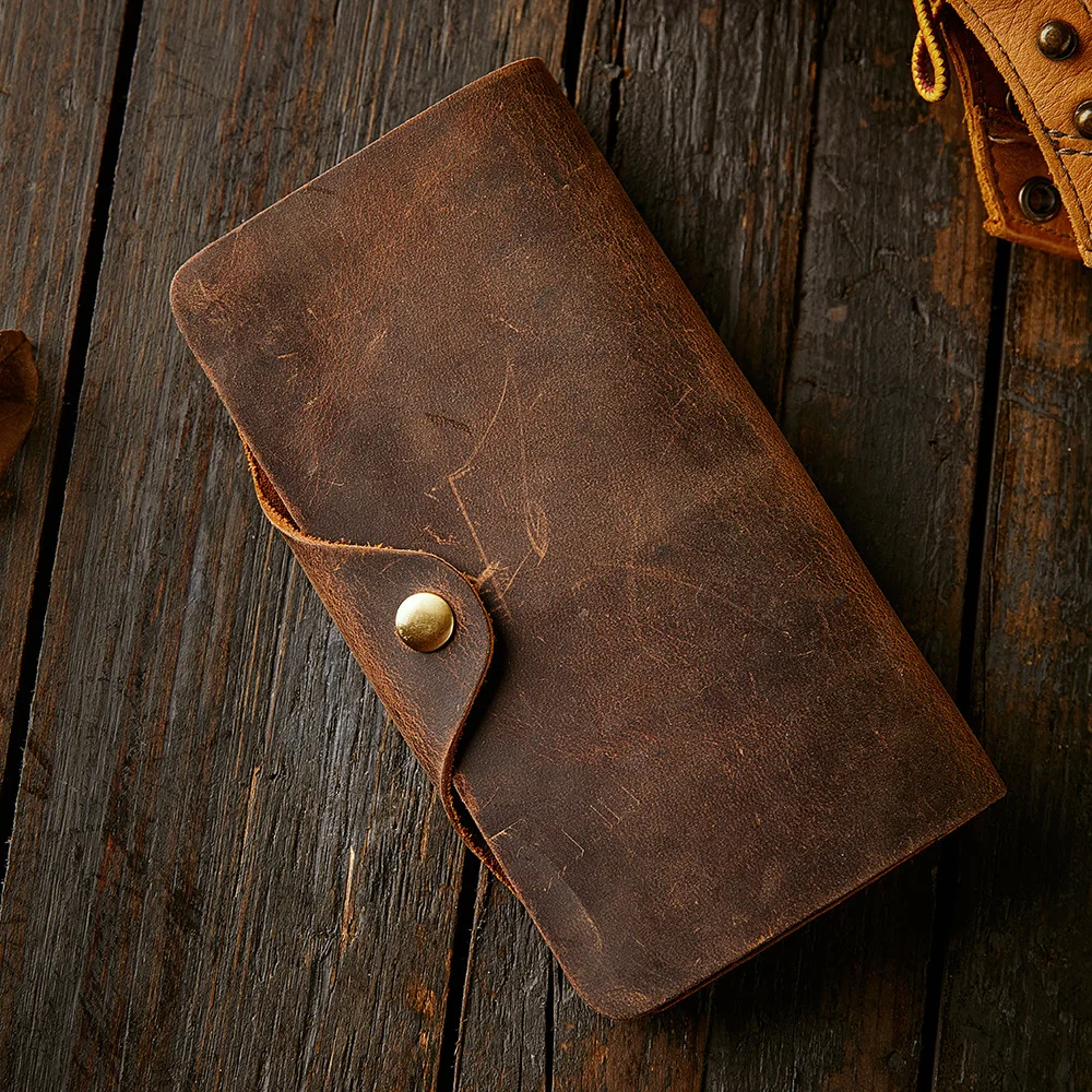 

TOP Genuine Leather Men's Wallet Retro Handmade Crazy Horse Skin Durable Coin Purse High Capacity Credit Card Holder