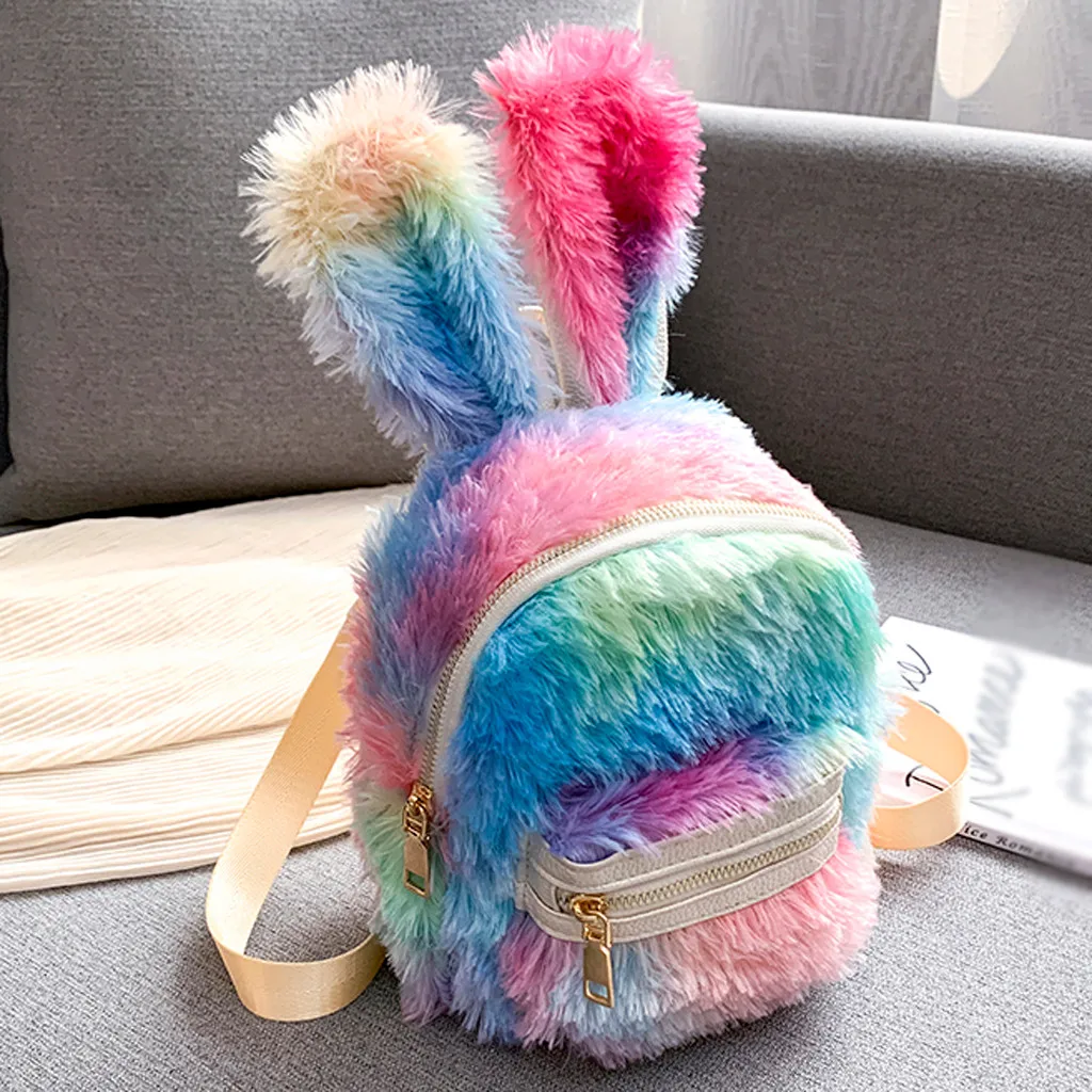Multicolor S Тапочки с ушками кролика; детский Ранец из плюша в стиле пэчворк сумка на плечо для мамы рюкзак сумка для мобильного телефона лазерные сандалии смешанных цветов Рюкзак sac banane - Цвет: Multicolor S
