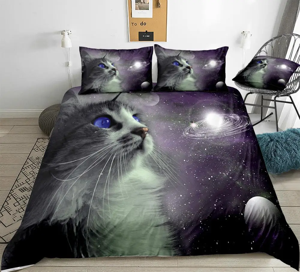02 Galaxy Cat пододеяльник набор королева мультфильм Постельное белье животных Постельное белье 3 шт. постельное белье со звездами для детей Прямая поставка пространство - Цвет: 02