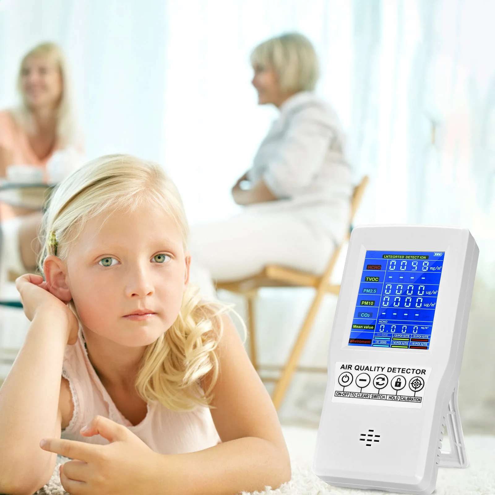 

Air Quality Monitor Formaldehyde Accurate Testing PM2.5 PM10 CO2 AQI Detector Home Office Indoors Measuring Tool Multifunctional