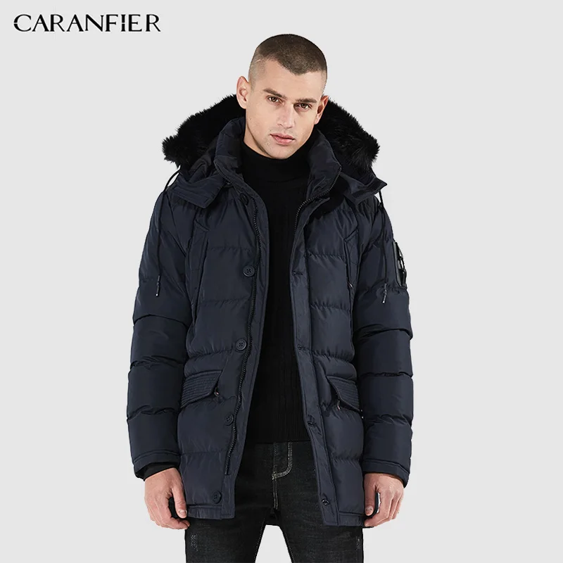 CARANFIER/Зимняя Мужская парка длинное пальто Толстая хлопковая стеганая куртка