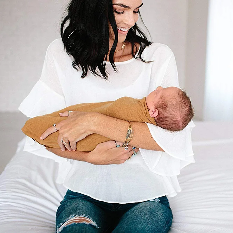 

XCQGH Muslin Cotton Baby Swaddle Blanket Bamboo Cotton Swaddle Wrap Feeding Burp Cloth Towel Scarf Baby Stuff 60*60CM