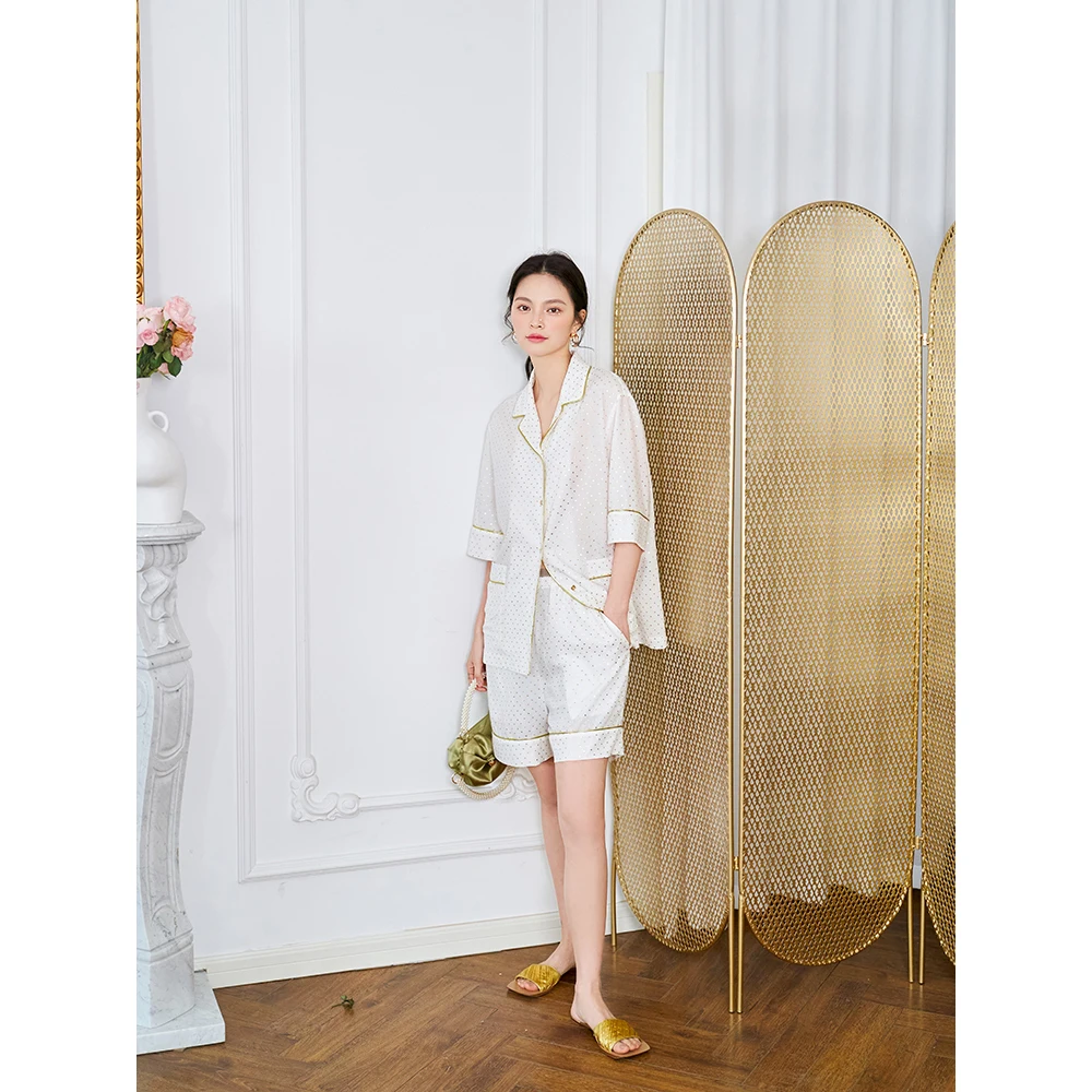 Maison Gabrielle 2021SS Plain White Dot Pajamas Set Loungewear Sleepwear for Women 2 Pieces Shorts Sleeves Summer Suits Pyjama