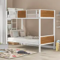 Twin-over-twin Bunk Bed With Safety Rail+ Built-in Ladder For Bedroom Dorm