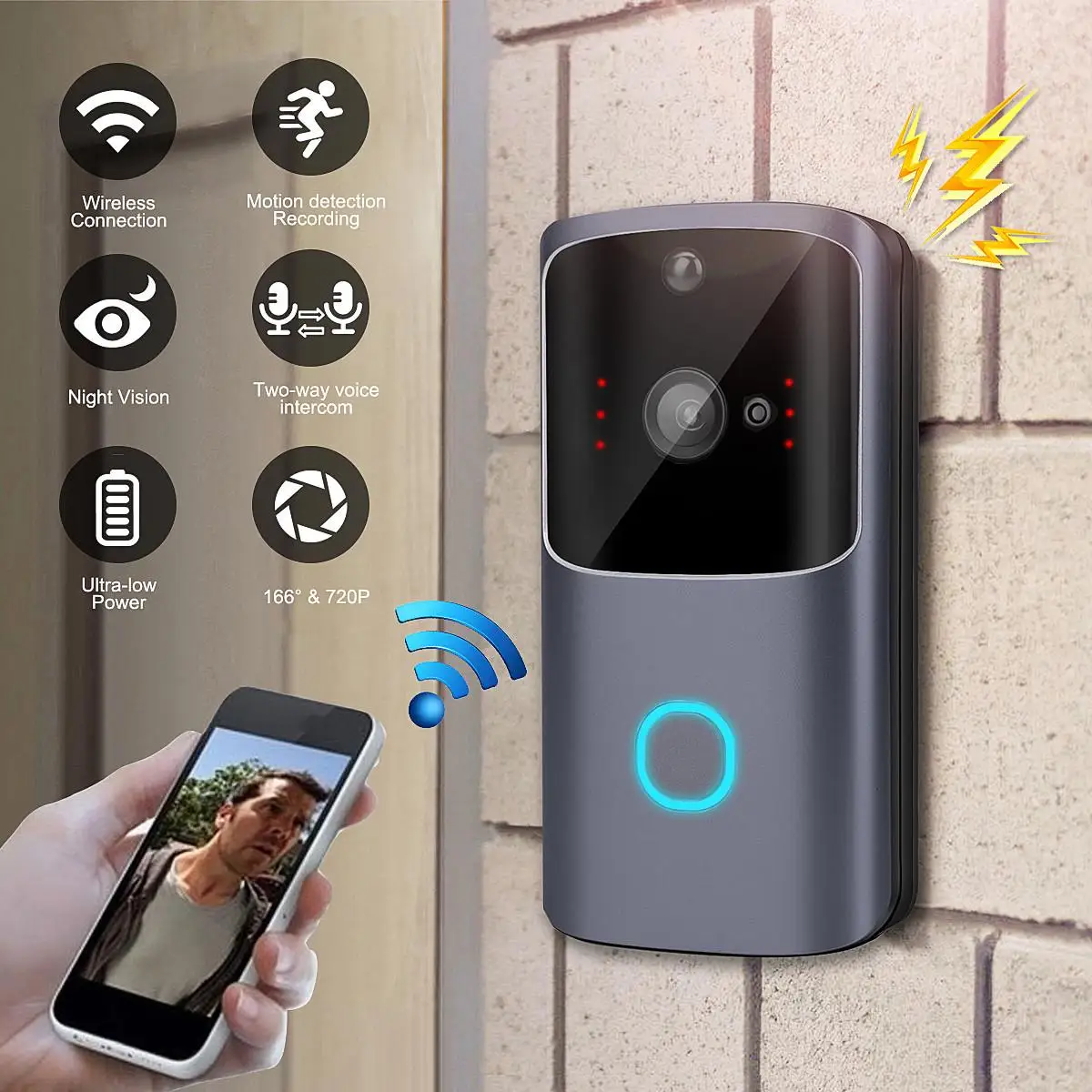 M10 Видео Wi-Fi дверной звонок беспроводной 720P HD 15fps умный дом IP Звонок камера