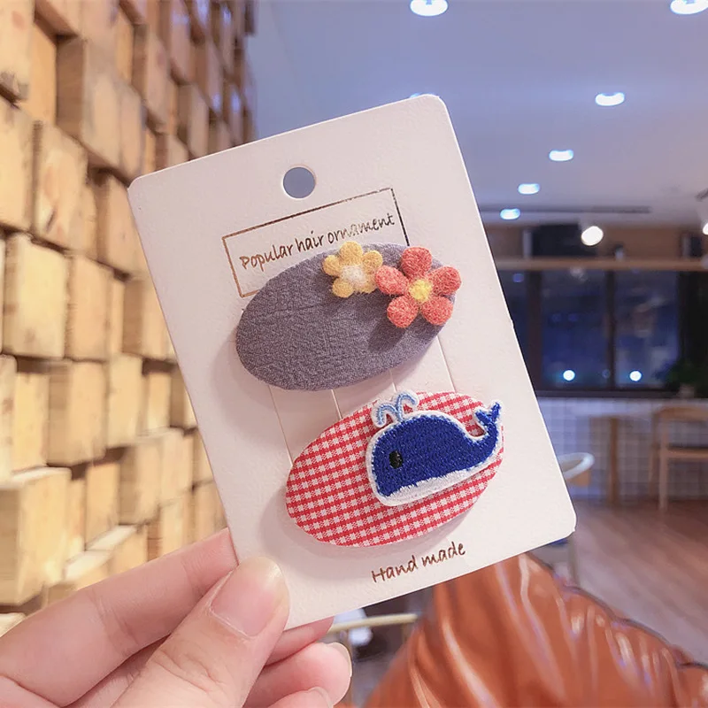 2 шт. новые корейские Детские Мультяшные зажимы для волос модные милые тканевые