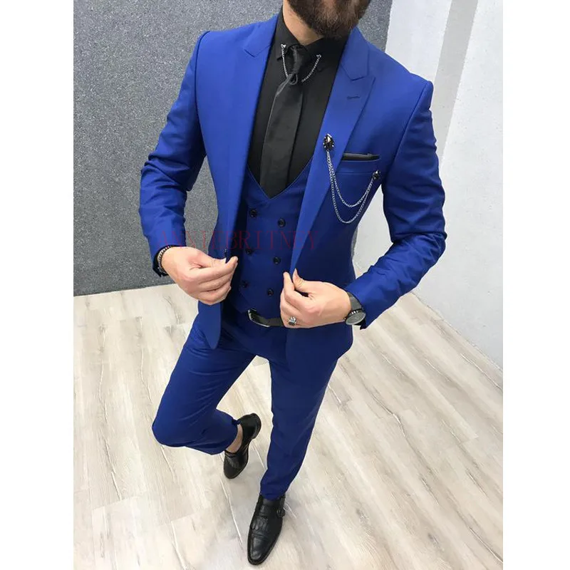 Модные коричневые мужские костюм Slim Fit пиджак штаны самый хороший человек