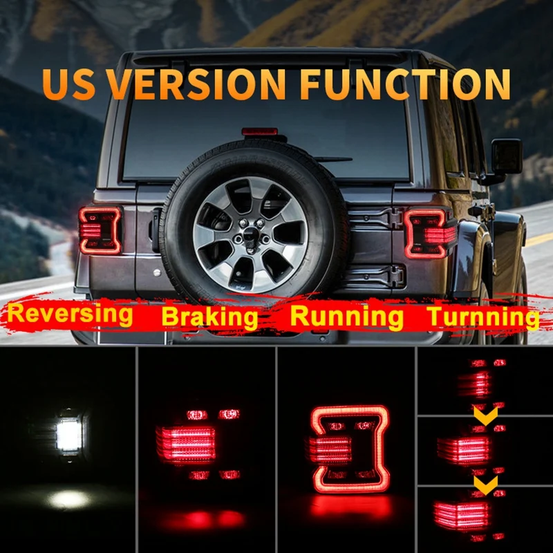 

4 In 1 LED Taillight Assembly For Jeep Wrangler JL 2018+ Brake Lamp With Turn Signal Reverse Light Daytime Running Light
