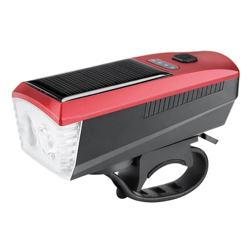

Bike Solar Front Light with Horn USB Rechargeable Bicycle Headlight & Bell for Cycling Safety Warning T6 LED Flashlight