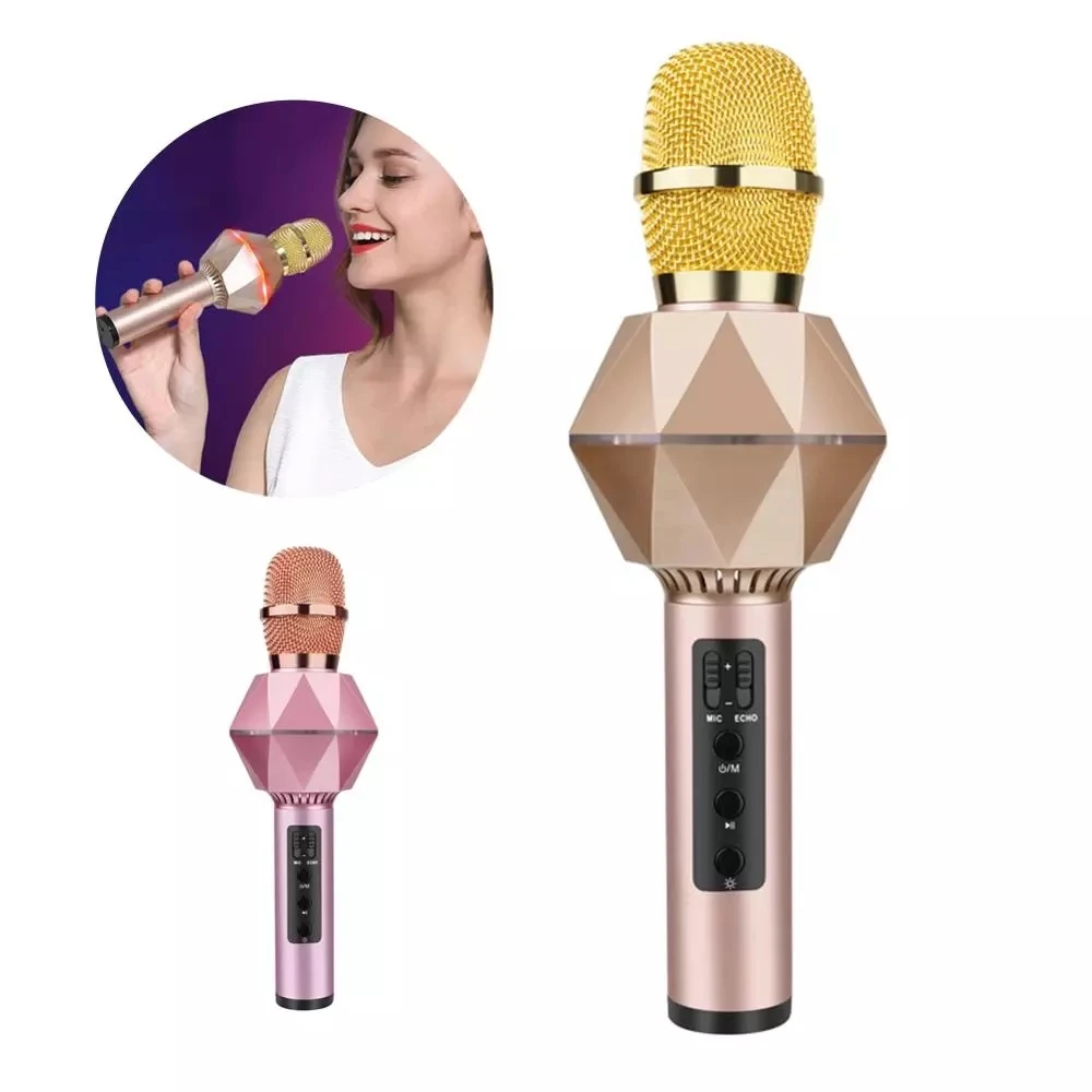 

Professional Wireless Bluetooth Microphone Karaoke Fashion Flash Led Light Multi-function Stereo Portable Mini Home Mic
