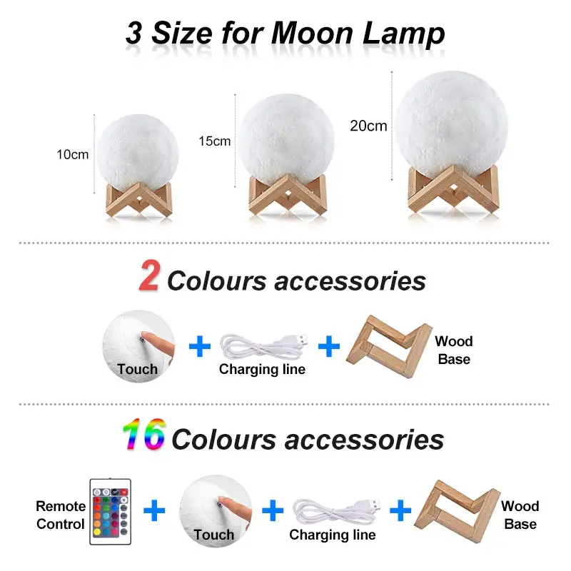 Светодиодная лампа с 3D принтом Луны 16 цветов сенсорный Usb Ночной светильник
