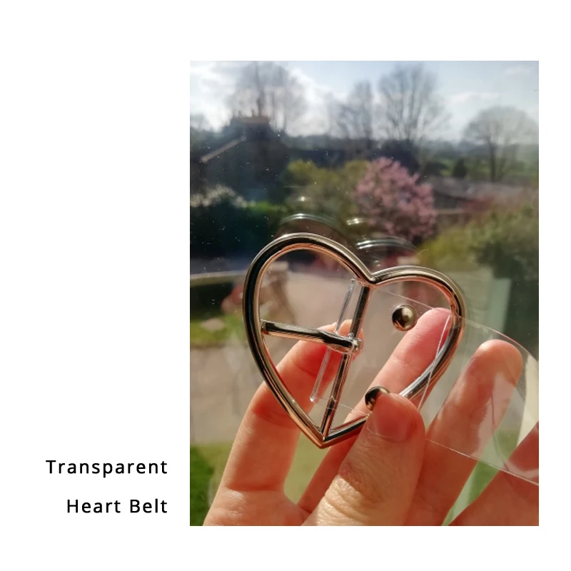

Heart Belts For Women Resin Cute Transparent Belt Jeans Dress Waist Strap Pin Buckle Harajuku Ladies Round PVC Clear Belt 122