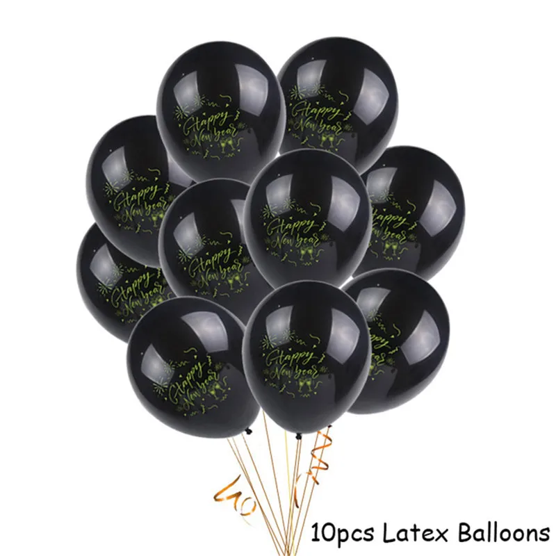 10pcs black balloons Воздушные шары Золотое серебряное число фольги Гелиевый шар счастливый год воздушный шар Счастливого Рождества Год Вечерние Декор Noel - Цвет: 10pcs black balloons