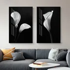 Современная Абстрактная белая Картина на холсте с цветами тюльпана, Скандинавская Настенная картина для гостиной, черный фон, плакат с растениями, печать