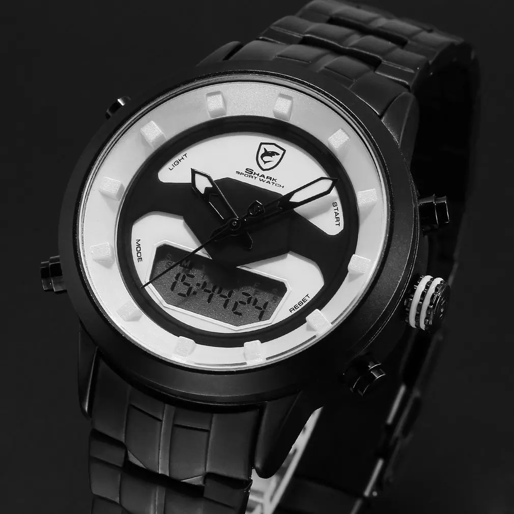 Спортивные мужские часы Shark белые для улицы пешего туризма цифровые с датой ЖК