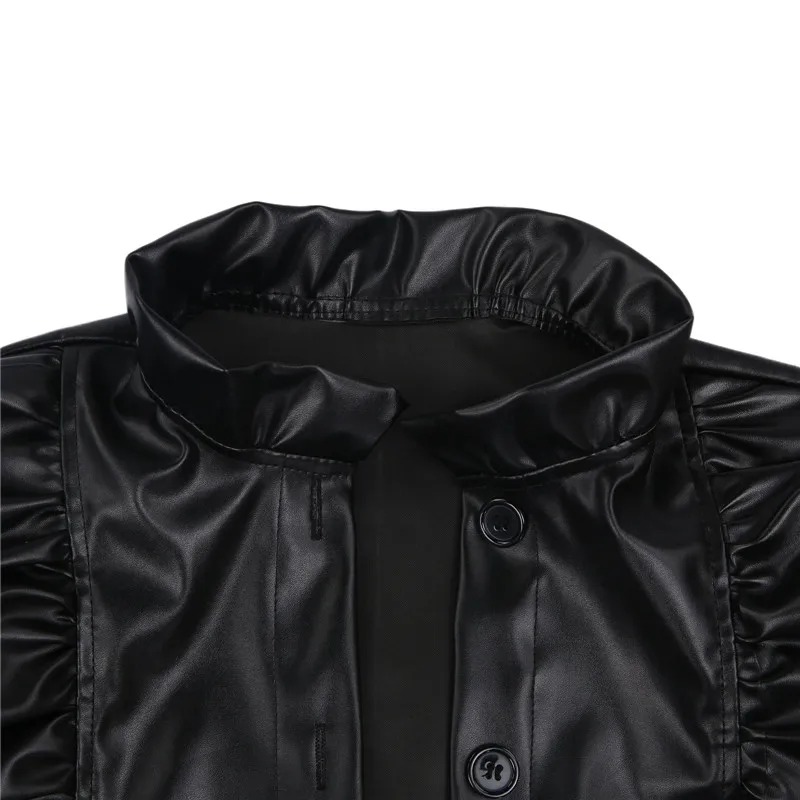 Женская блузка из искусственной кожи Готическая рубашка с длинным рукавом и