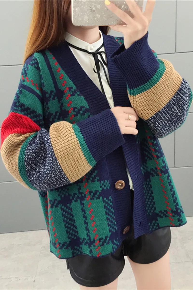 2019 new autumn and winter short 2color sweet college wild loose knit cardigan thickening lazy wind sweater coat size S-XXL |