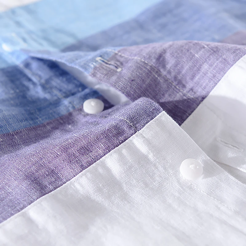 

2020 Summer 100% linen three-quarter sleeved stand collar shirt for men casual comfortable shirts men brand fashion chemise