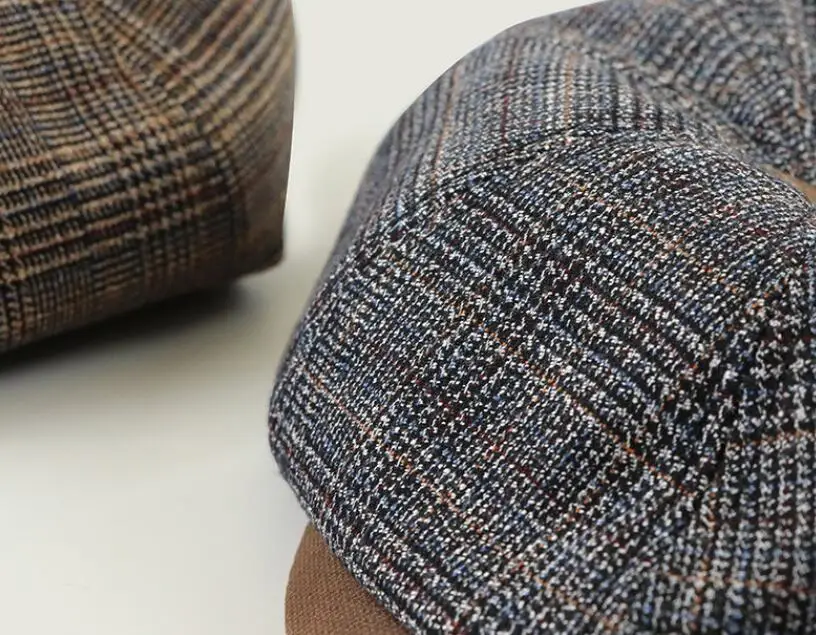 New Hat Autumn and Winter Men's British Style Octagonal Hat Retro Stitching Contrast Color Newsboy Hat Berets Outdoor Warm Hat