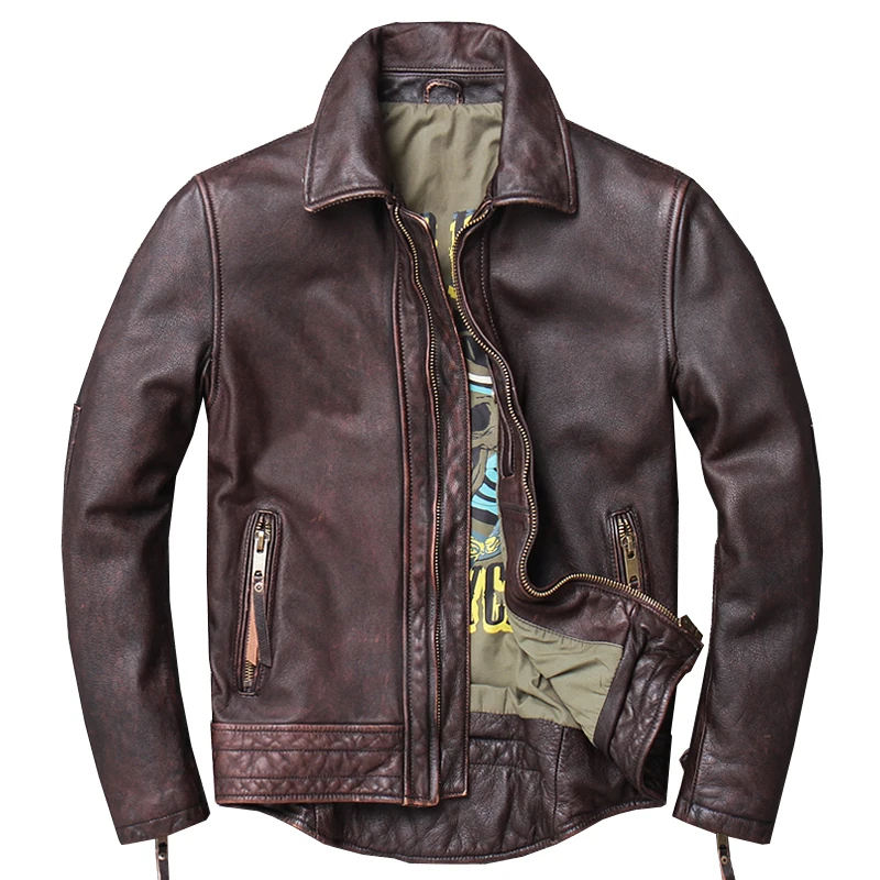 

2021 Men's Genuine Leather Jackets Skull Printed Motorcycle Jackets Plus Size 5XL Leather Coat for Male