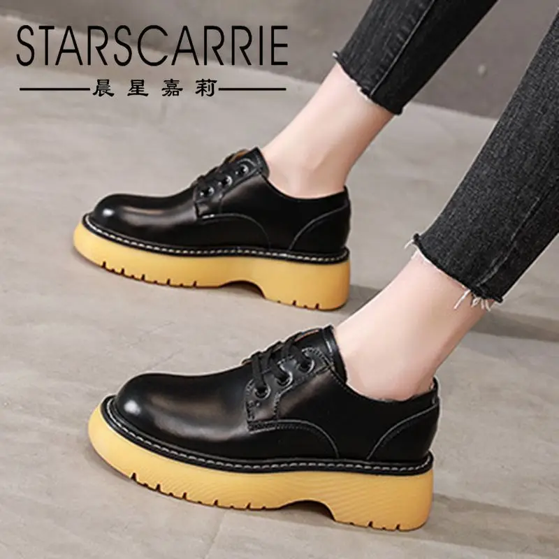 

Big head leather shoes women 2021 summer new British style BV leather riding boots retro thick-soled round toe women's shoes