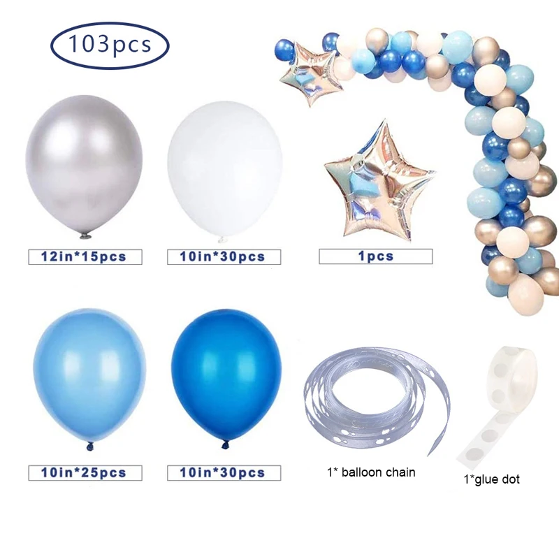 

103pcs/set Balloon Garland Arch Kit Blue Silver White Latex Balloon for Baby Shower Birthday Wedding Party Decortaion Background