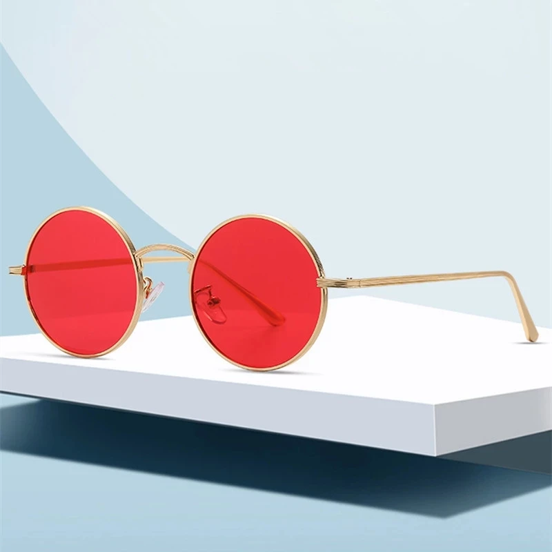 

Gold Round Metal Frame Sunglasses Men Retro 2020 Summer Style Women Red Lens Sun glasses Unisex Yellow Pink Black UV400