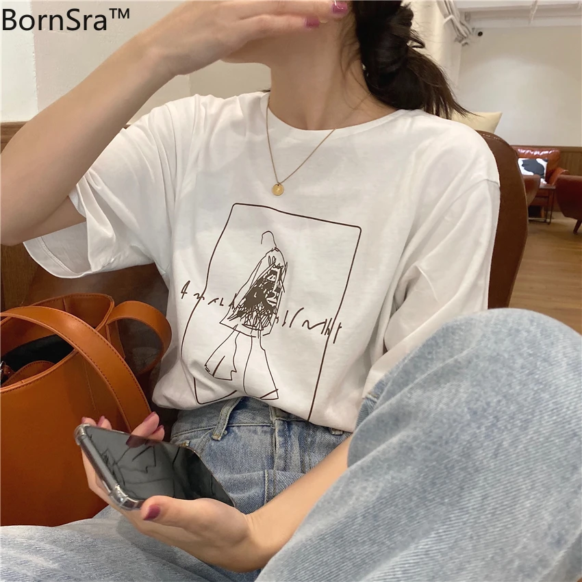 Утепленная свободная футболка с короткими рукавами из песочной ткани принтом