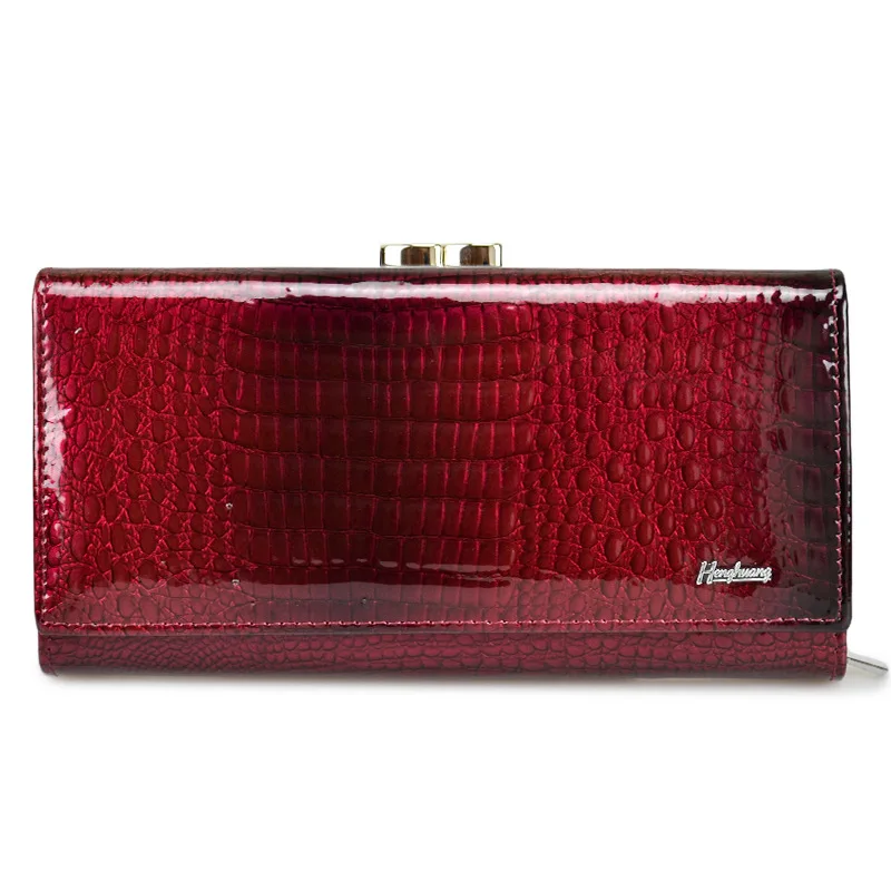 

Luxury Crocodile 2 Fold Wallets Women Patent Leather Hasp Clutch Money Bag Long Design Ladies Card Holders Coin Purse