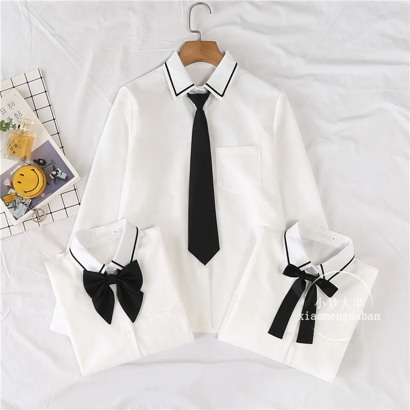 

JK Uniform Chiffon Shirt for Women Pocket Long Sleeve Autumn New Student Preppy Style Tie Bottoming Top